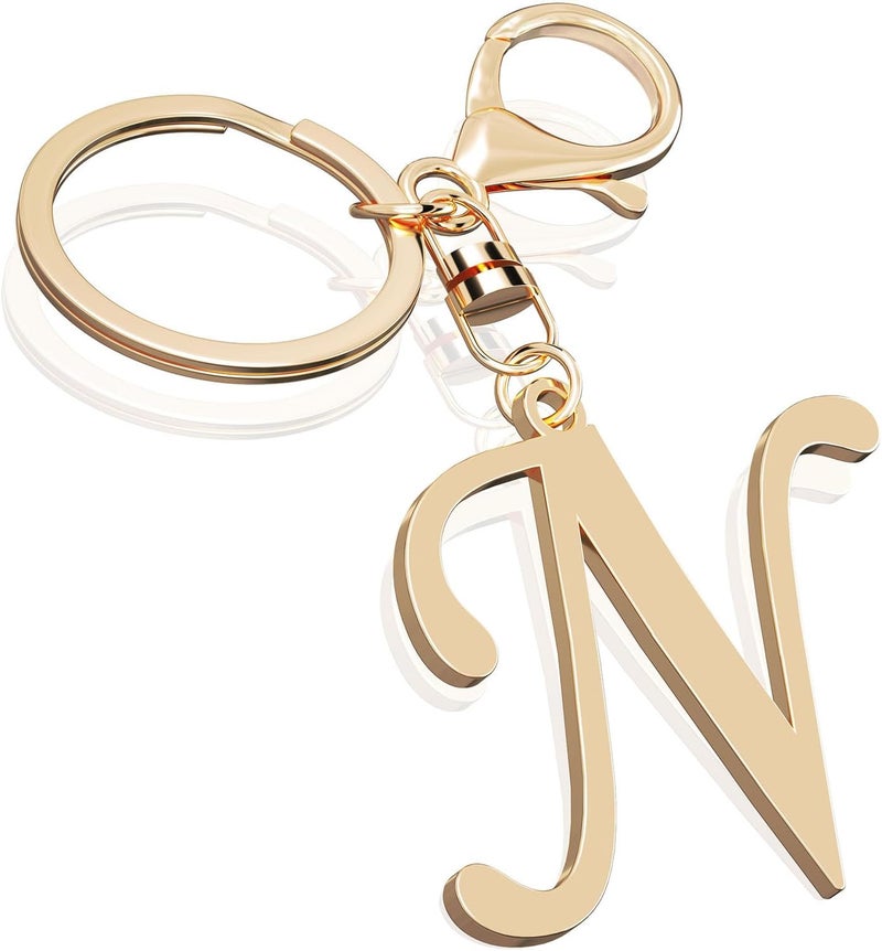 Suweibuke Cute Stainless Steel Gold Initial Letter Keychain for Women Girl, Charms for Key Handbag Backpack Bag, Personalized Gift - Image 1